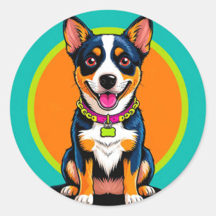 Sött animerat hund med halsband runt klistermärke