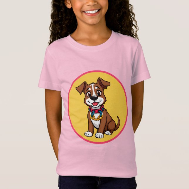 Sött animerat hund med halsband t shirt (Framsida)
