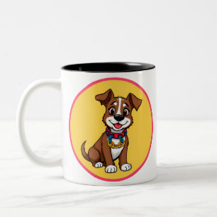 Sött animerat hund med halsband Två-Tonad mugg