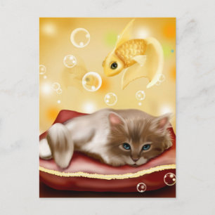 Sött animerat kattunge drömmer vykort