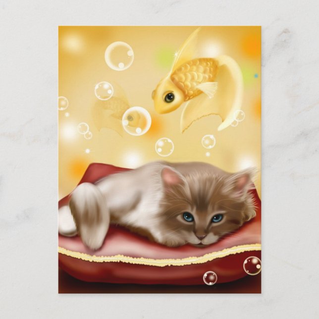 Sött animerat kattunge drömmer vykort (Framsida)