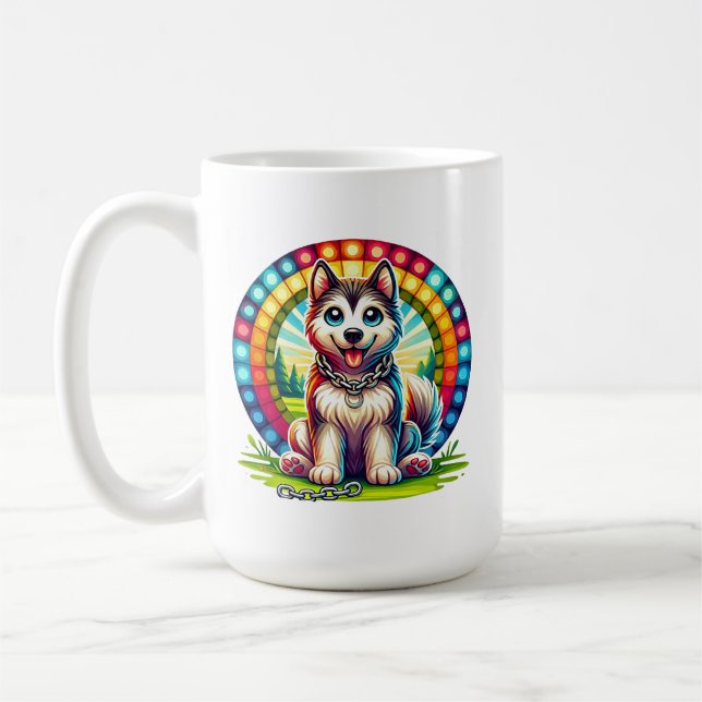 Sött animerat valp med halsband kaffemugg (Vänster)