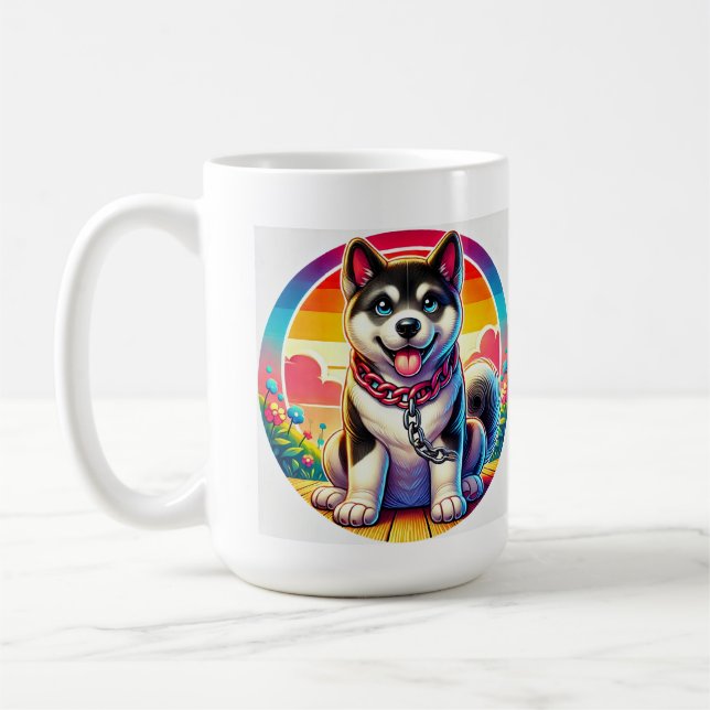 Sött animerat valp med halsband kaffemugg (Vänster)