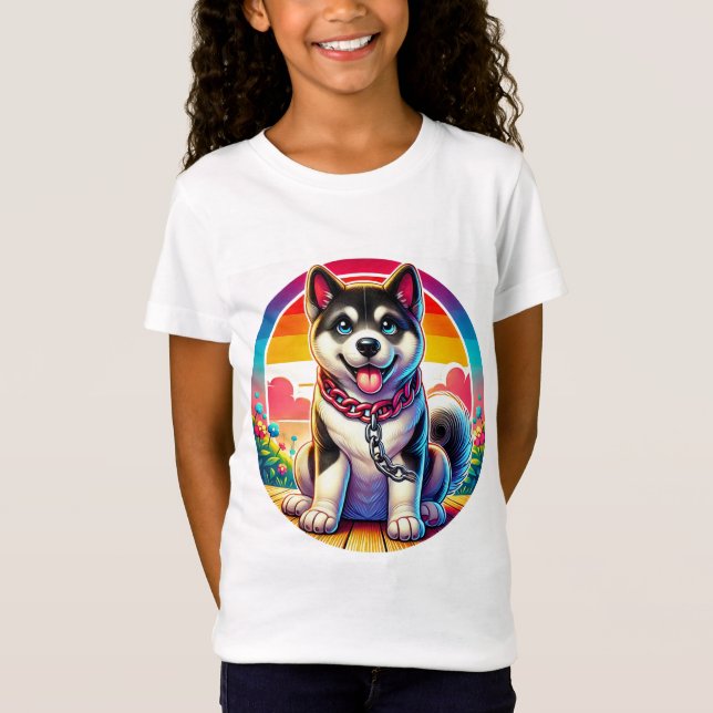 Sött Animerat Valp med Halsband T Shirt (Framsida)