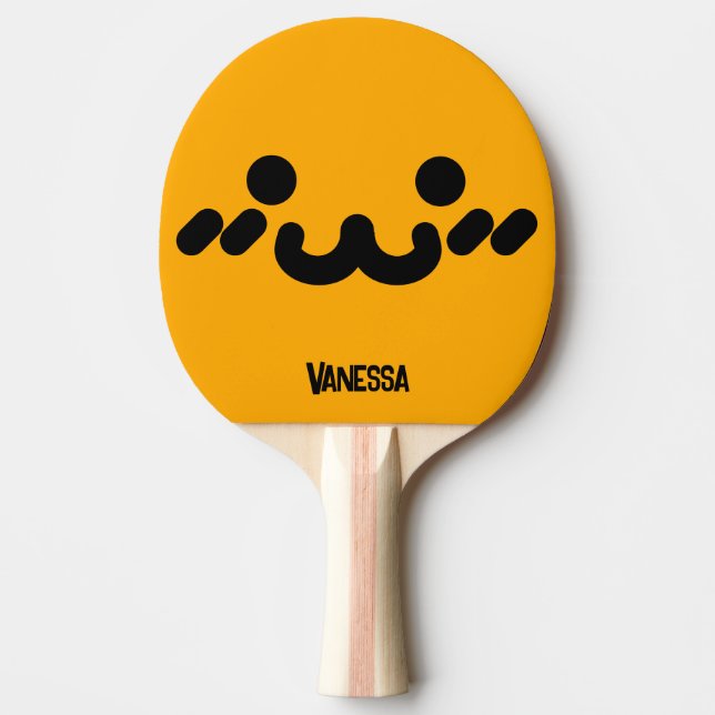 Sött Ansikte Orange med Namn Pingisracket (Framsidan)