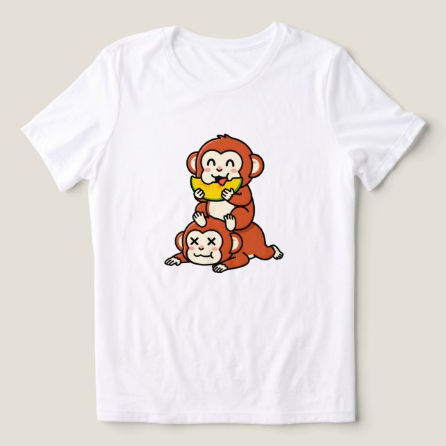 Sött ap som äter vattenmelon, rolig stapelkonst t shirt (Design Framsida)