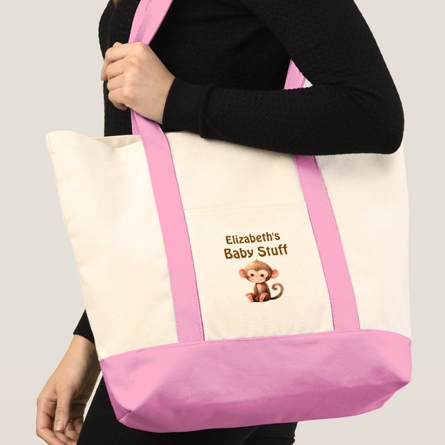 Sött apbaby-grej namnet rosa brunt tygkasse (Skapare uppladdad)