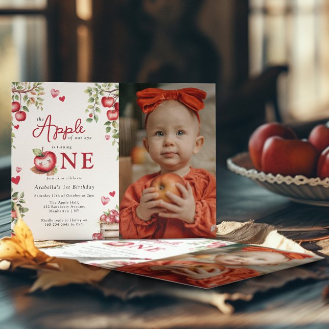 Sött Äpple För Ögonen | Foto 1-årsdag Inbjudningar (Skapare uppladdad)
