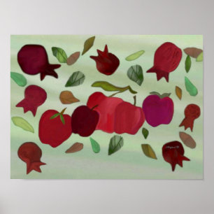 Sött årstryck för Pomegranates & för äpplen Poster