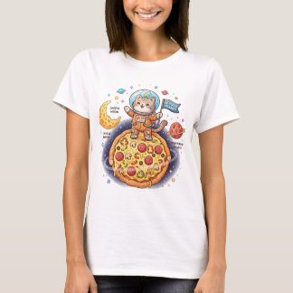Sött astronautkatt som står på en pizza planet t shirt