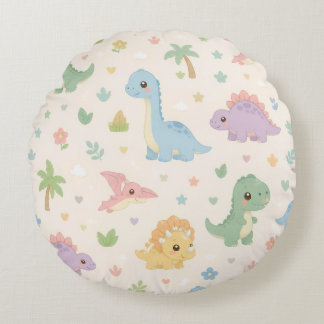 Sött baby-dinosaurpastell sömlöst mönster för barn rund kudde