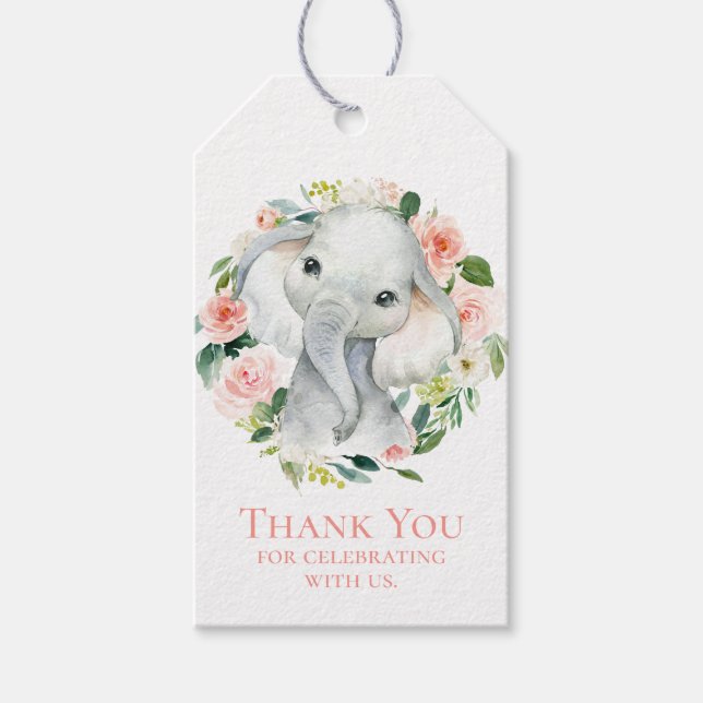 Sött Baby Elefant Baby Shower Tack Presentetikett (Framsidan)