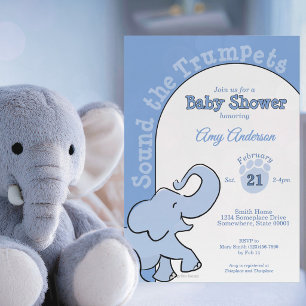 Sött baby elefant Blå babyfirande Inbjudningar