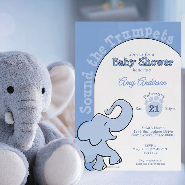 Sött baby elefant Blå babyfirande Inbjudningar (Skapare uppladdad)