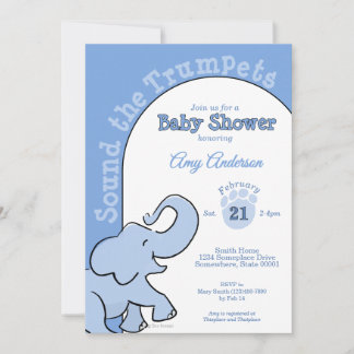Sött baby elefant Blå babyfirande Inbjudningar