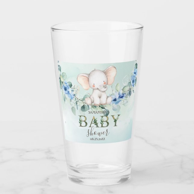 Sött baby elefant Blå rosor Glaskopp (Framsida)
