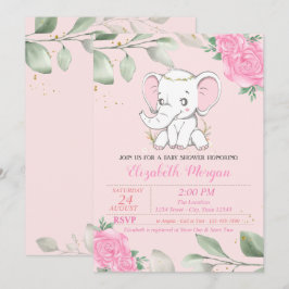 Sött baby elefant, blad, blommande baby shower inbjudningar