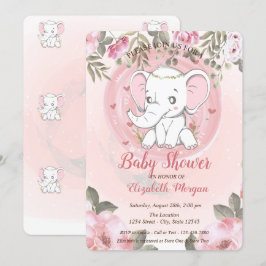 Sött baby elefant, Blommig baby shower Inbjudningar