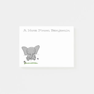 Sött baby elefant grön serieillustration post-it block