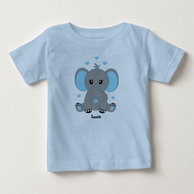 Sött baby elefant i blått, handritad,  t shirt (Framsida)