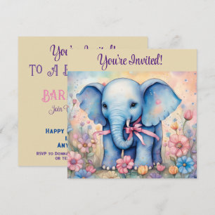 Sött baby elefant i en pastellfärgad trädgård  inbjudningar