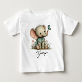 Sött baby elefant med blå fjäril t shirt