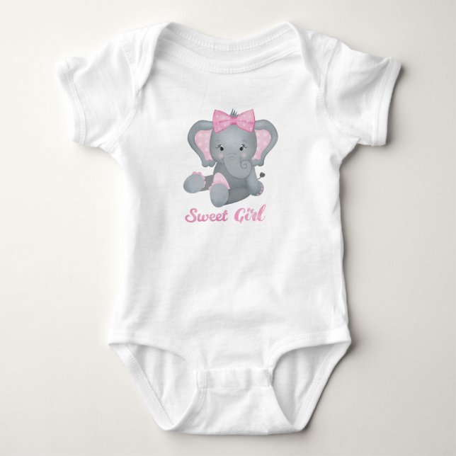 Sött baby elefant med rosa slinga t shirt (Framsida)