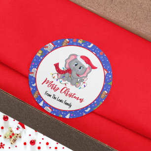 Sött baby elefant med zoo god jul  runt klistermärke