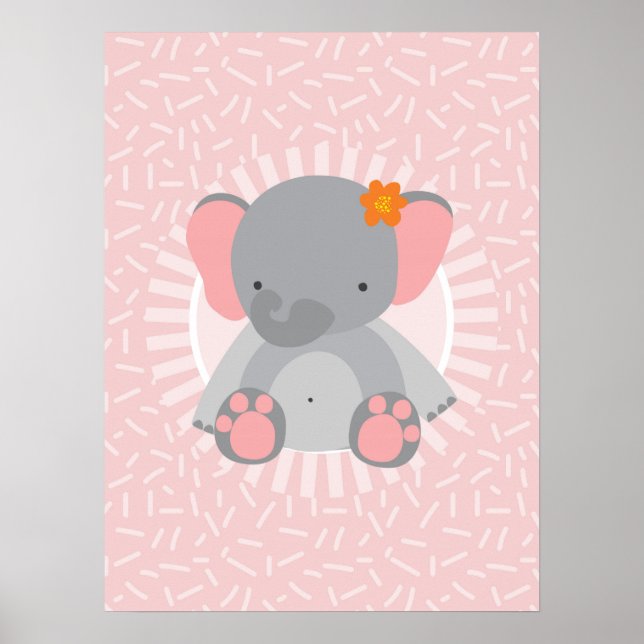 Sött baby elefant rosa grå poster (Framsidan)