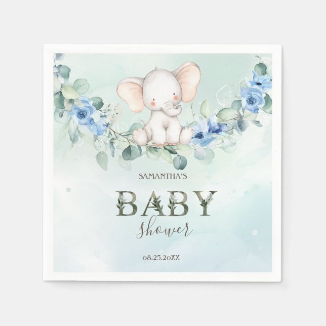 Sött baby elefantblå rosor pappersservett (Framsidan)