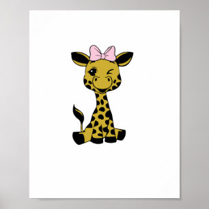 sött baby-giraff med rosa rosett   poster
