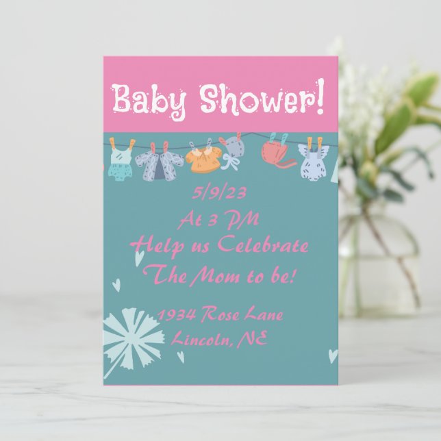 Sött Baby-kort för Clothesline Shower Inbjudningar (Stående Fram)
