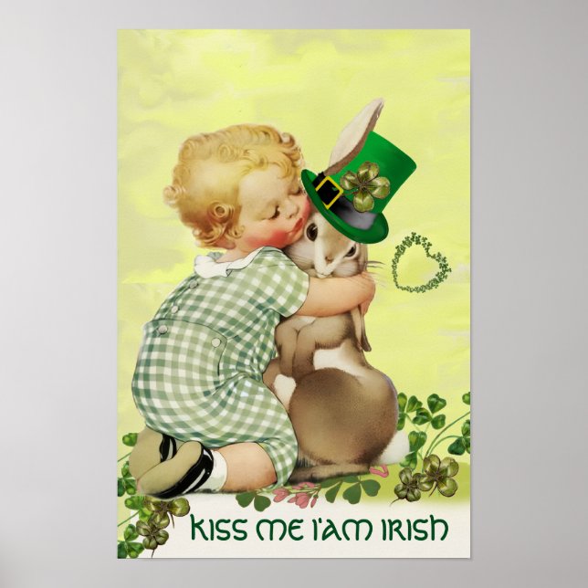 SÖTT BABY KRAMAR KANIN  Irländska St.Patricks dag Poster (Framsidan)