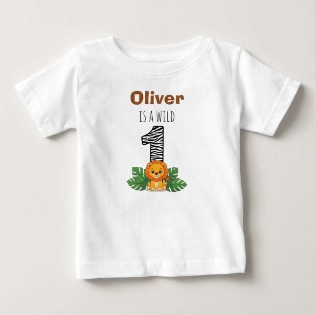 Sött baby lejon safari ettårsdag t shirt (Framsida)