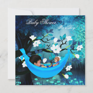 Sött baby shower pojke babyblå hängmatta Magisk Inbjudningar