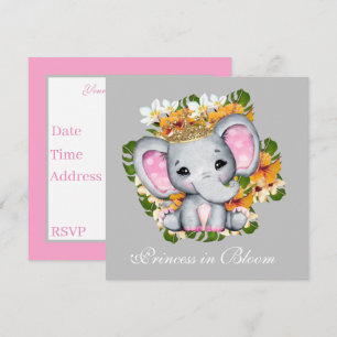 sött baby shower Prinsessa blommar elefant Inbjudningar