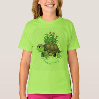 Sött baby sköldpadda som bär en liten trädgård på t shirt