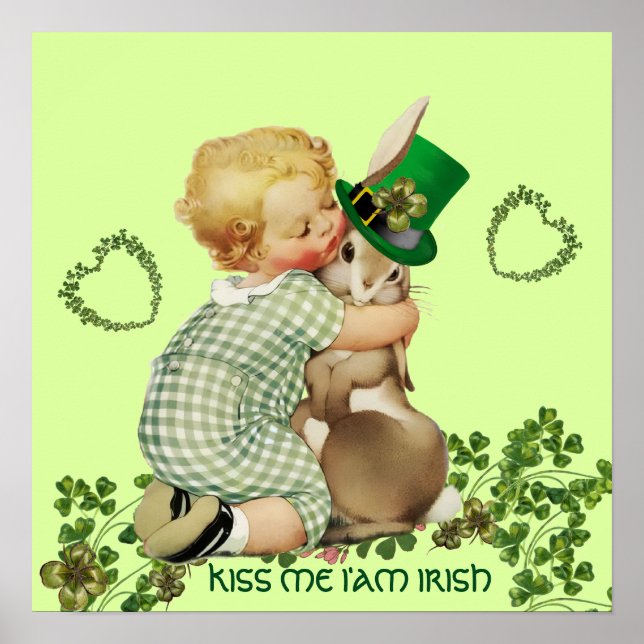 SÖTT BABY SOM KRAMAR KANIN Irländska St. Patricks  Poster (Framsidan)