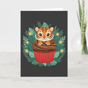 Sött Baby Tiger Cupcake Älskvärd Djungeldjur Kort