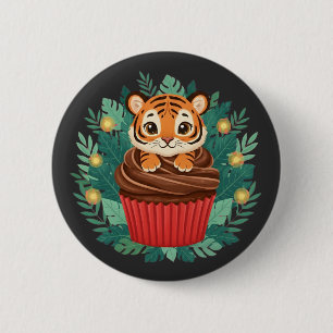 Sött Baby Tiger Cupcake Bedårande Djur i Djungeln Knapp