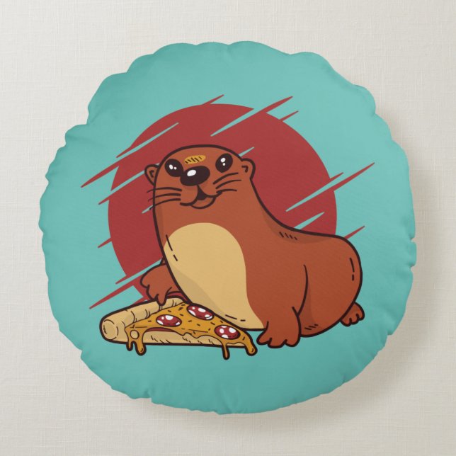 Sött Baby utter som äter Goda Pizza Design Rund Kudde (Framsidan)