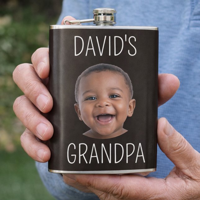 Sött Babybarn Foto Farfarpresent Fickplunta (Personalized Grandpa Flask with Photo | Custom Grandfather Gift)
