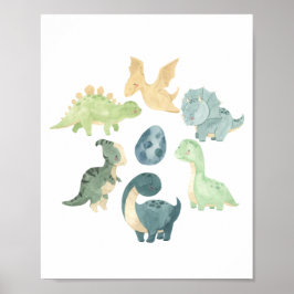 Sött Babydinosaurie i Vattenfärg Poster