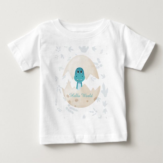 Sött Babydinosaurie Kläcks Hello World T Shirt (Framsida)