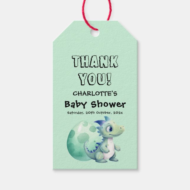 Sött Babydinosaurie med Ägg Baby Shower Presentetikett (Framsidan)