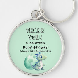 Sött Babydinosaurie med Ägg Baby Shower Rund Silverfärgad Nyckelring