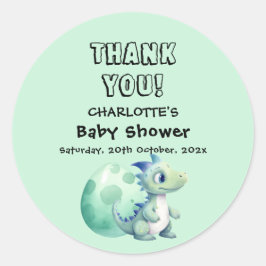 Sött Babydinosaurie med Ägg Baby Shower Runt Klistermärke