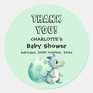 Sött Babydinosaurie med Ägg Baby Shower Runt Klistermärke
