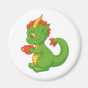 Sött Babydrake som håller i kopp Magnet