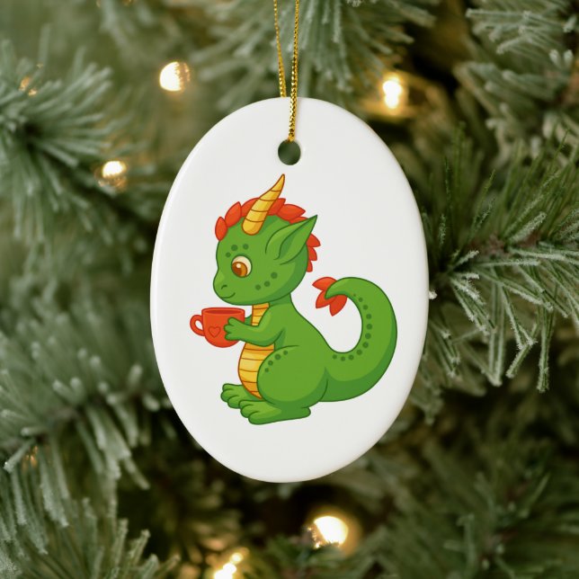 Sött Babydrake som håller kopp Julgransprydnad Keramik (Träd)